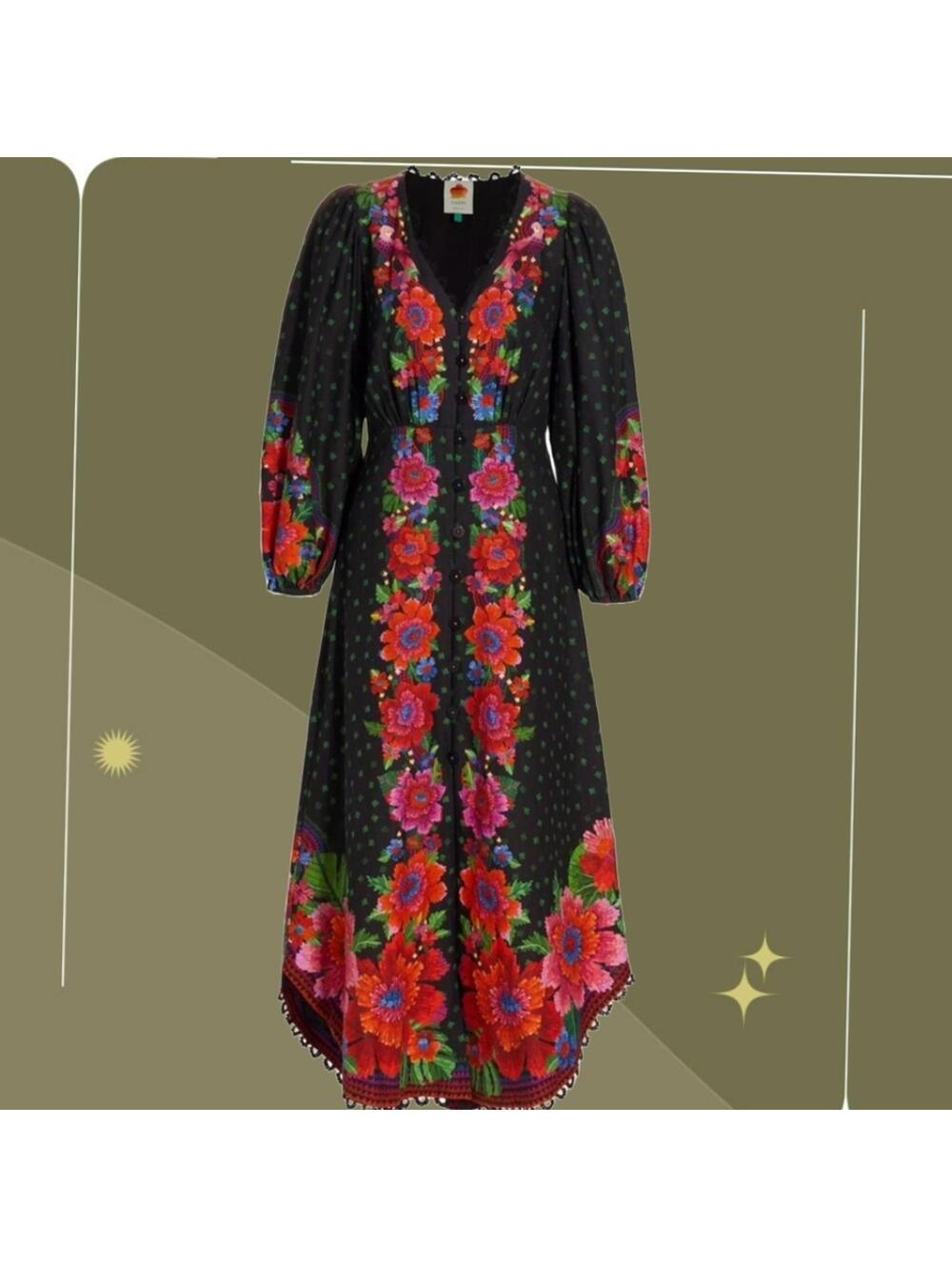 🍋 ✨ Farm Rio Blooming Garden Floral Long Sleeve Maxi Size s